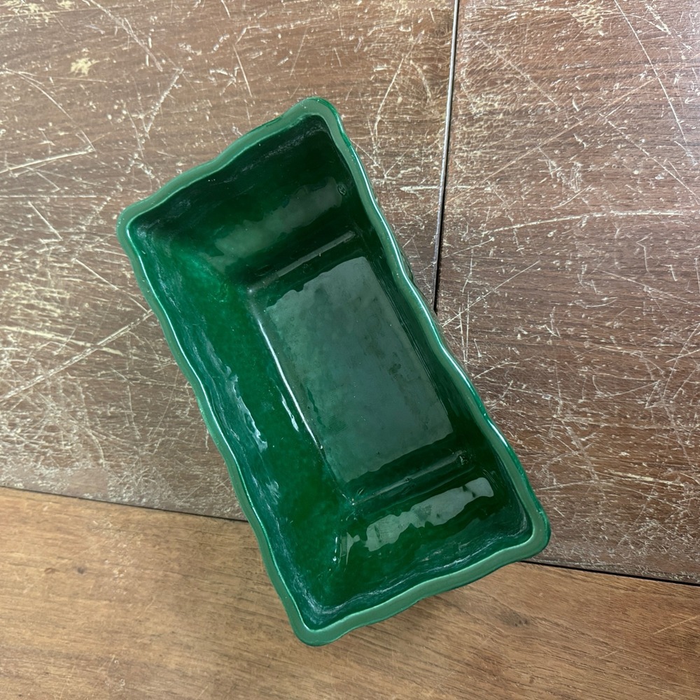 Vintage Dark Hunter Green Ceramic Footed Rectangular Planter Succulent Pot - Picture 7 of 9